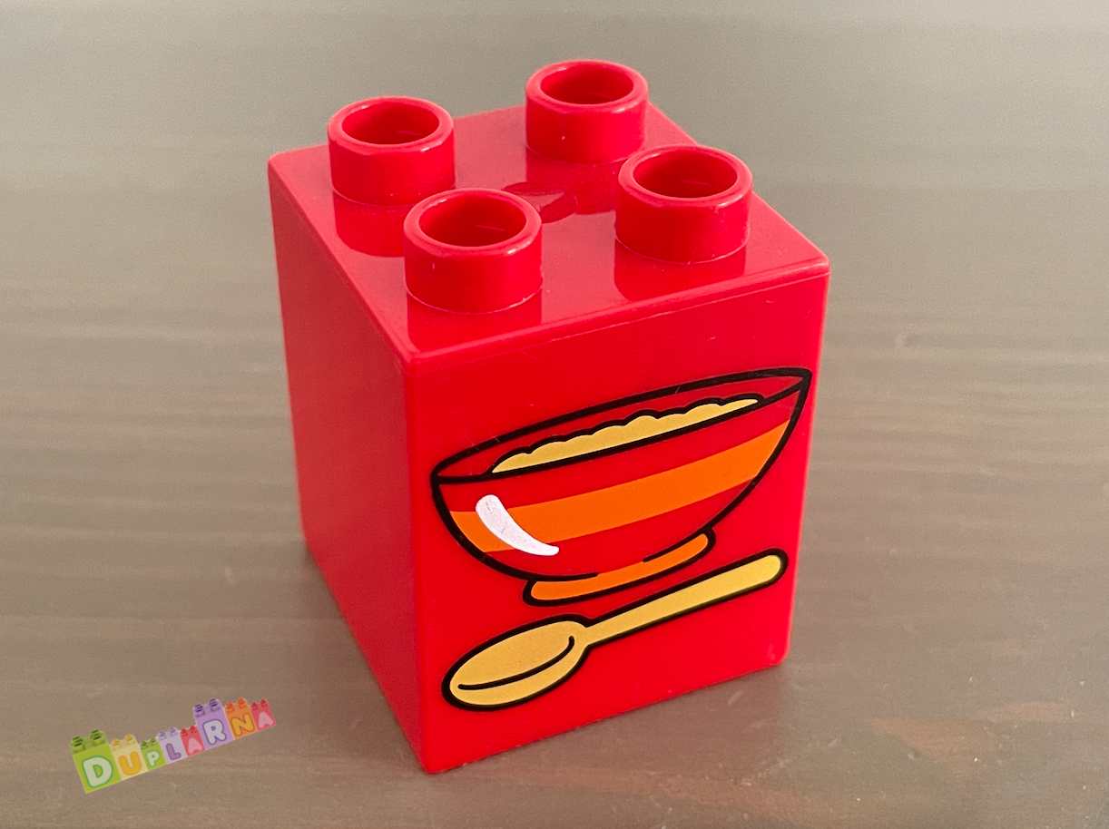 Lego Duplo - Kostka červená s potiskem - miska s kaší