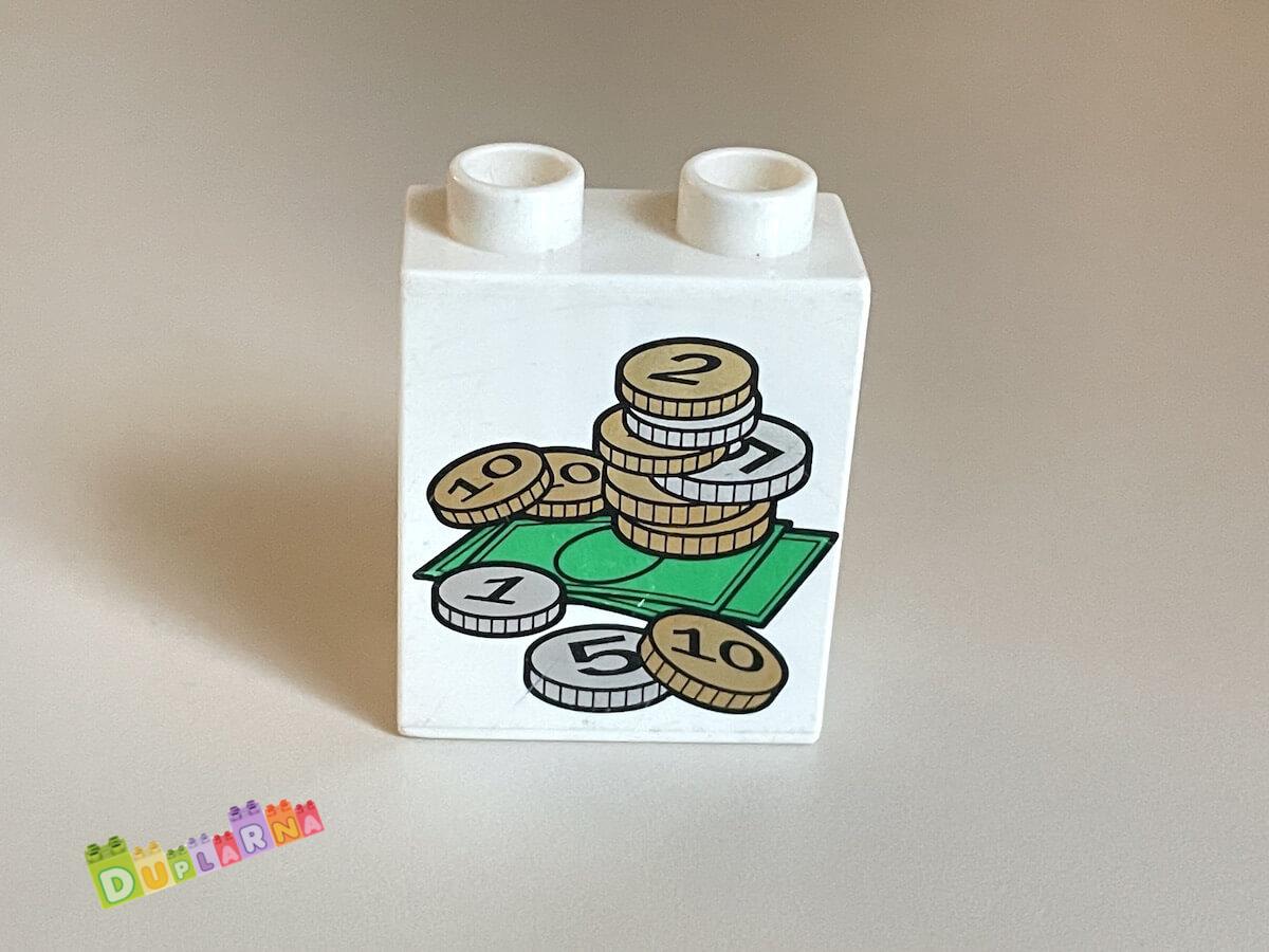 Lego Duplo - Kostka bílá s potiskem - peníze