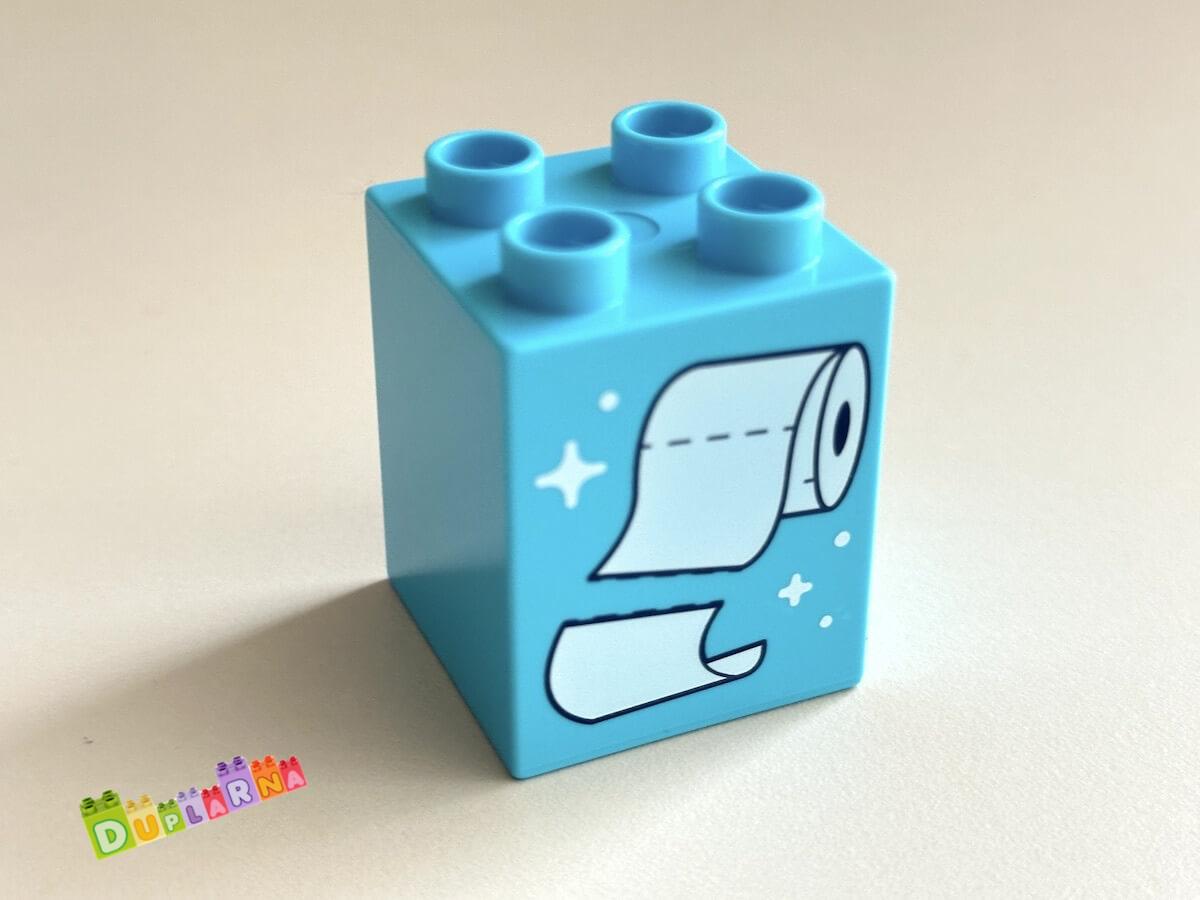 Lego Duplo - Kostka tyrkysová s potiskem - toaletní papíry + mýdlo