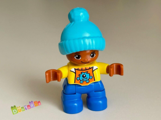 Lego Duplo Dítě - kluk s tyrkysovou čepicí / modré kalhoty