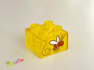 Lego Duplo - Kostka průhledná žlutá s potiskem včelky 2x2