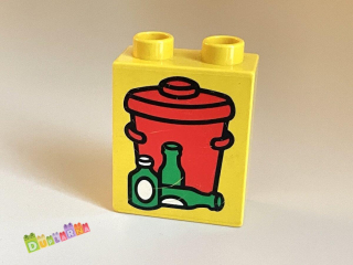Lego Duplo - Kostka žlutá s potiskem - popelnice