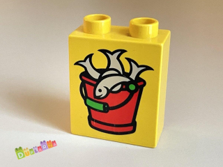 Lego Duplo - Kostka žlutá s potiskem - kbelík s rybami