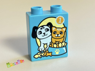 Lego Duplo - Kostka tyrkysová s potiskem - pejsek a kočička