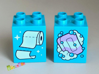 Lego Duplo - Kostka tyrkysová s potiskem - toaletní papíry + mýdlo