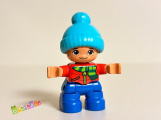 Lego Duplo Dítě - kluk s tyrkysovou čepicí a šálou